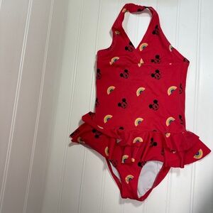 Hanna Andersson Swimsuit Girls 120 US 6/7 Red Mickey Mouse Rainbows One Piece